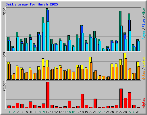 Daily usage for March 2025